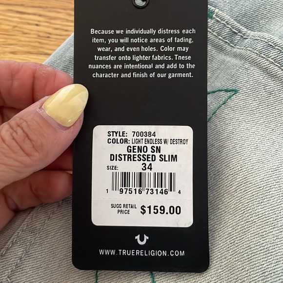 True Religion Geno Relaxed Slim Straight Jean Light Green stitch Men 34 X 32 NEW - Picture 5 of 13